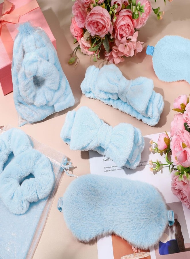 Mimorou 48 Pieces Spa Party Supplies 12 Spa Headband 12 Plush Sleep Eye Mask 12 Velvet Scrunchies 12 Organza Bags for Sleepover Slumber Party Favors Valentine Galentine Gift(Blue) - Image 3